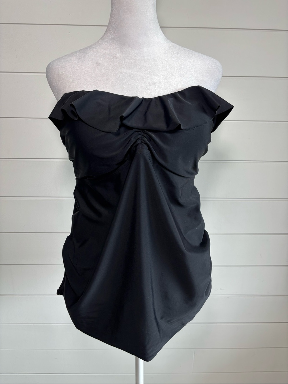 Motherhood Black Strapless Ruffle Maternity Swim Top Size L